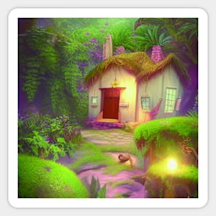 Fantasy House In a Greenery Scene, Fantasy Cottagecore artwork Sticker